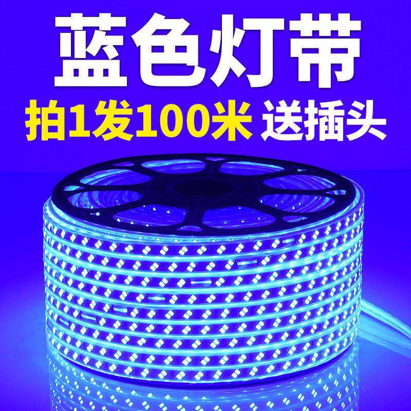 220V蓝色灯条超亮天花吊顶KTV招牌灯箱装饰长条灯蓝光LED灯带