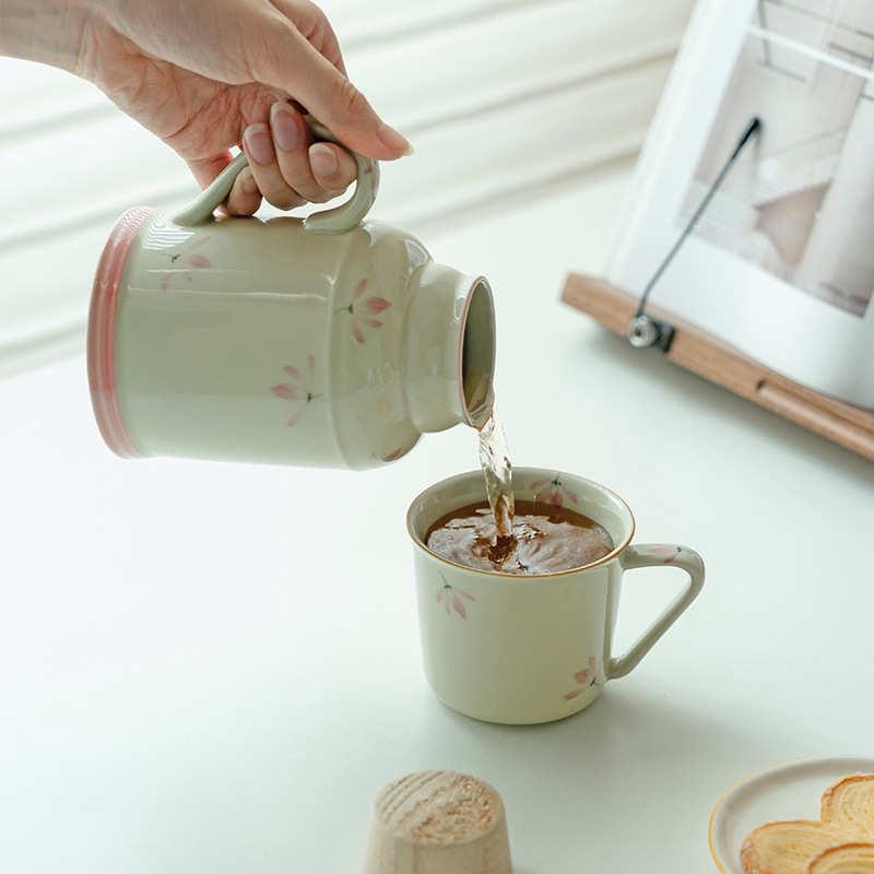 粉陶瓷茶壶创意羽家用杯杯盖花翎焖手绘兰马克大容量泡茶带纯