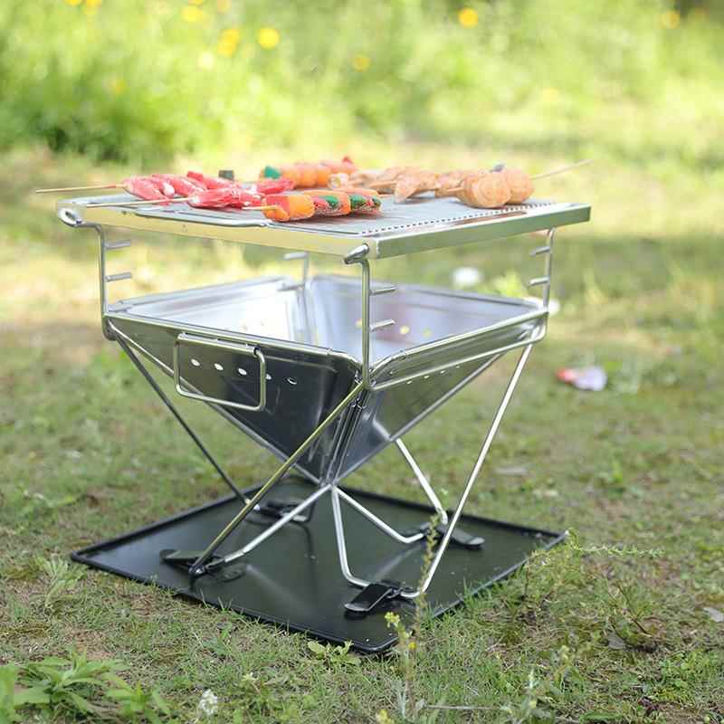 跨境不锈钢便携烧烤架户外大号折叠烧烤炉家用BBQ露营柴火炉用具