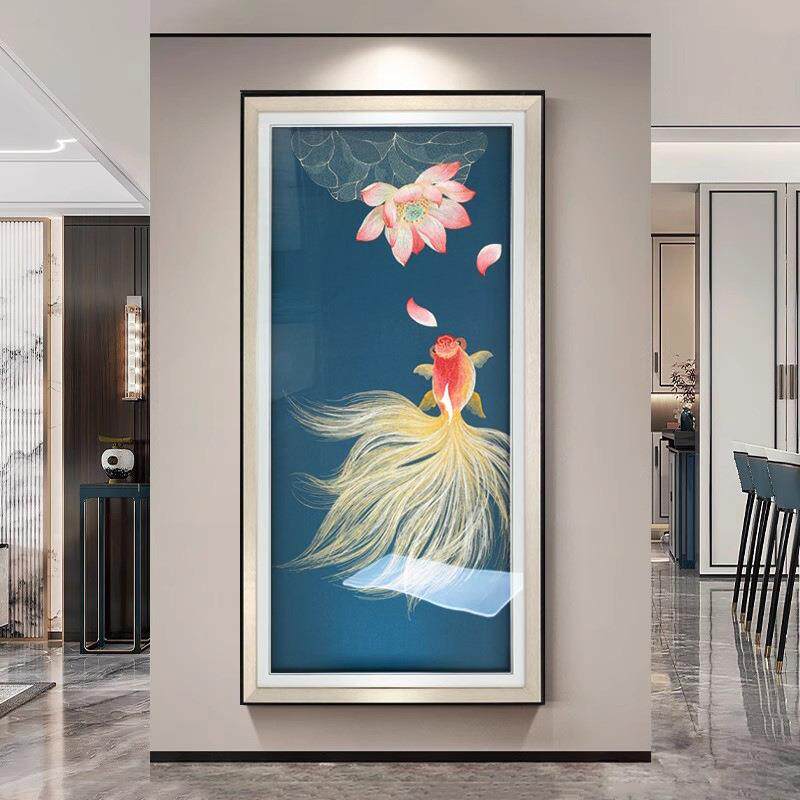 如鱼水PJ-XZSXG绣玄装饰画新中式关刺走廊挂画寓意好入户得门客厅