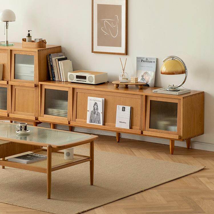 实木电视柜茶几组合北欧风格樱桃木原木藤编家具小户型现代简约