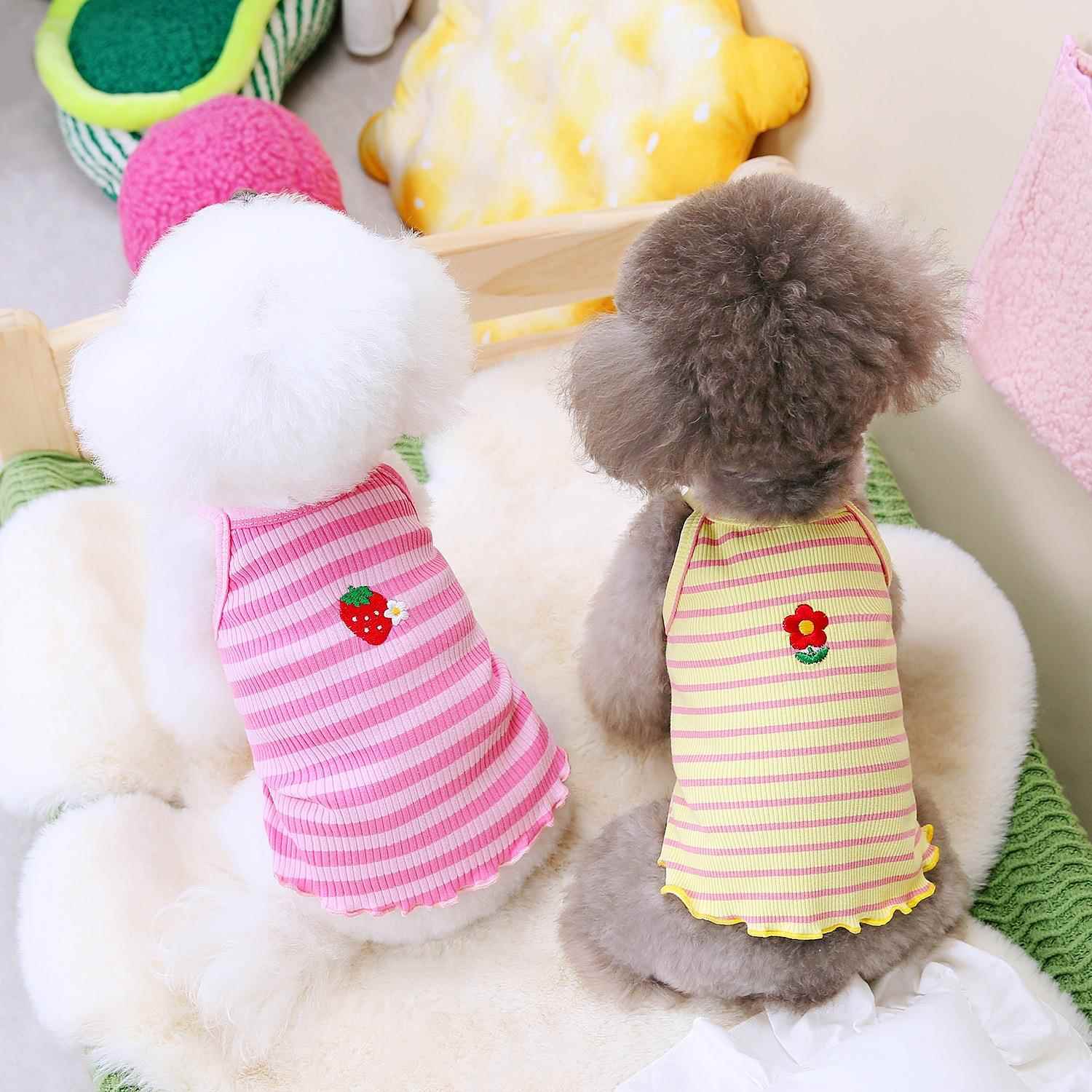 夏季薄款宠物猫咪狗狗衣服小型犬比熊博美泰迪24三色条纹绣花吊带