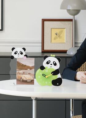 意woTYOS834zoo钟m屋熊猫创时摆件客厅玄关相准框装饰品桌面摆台