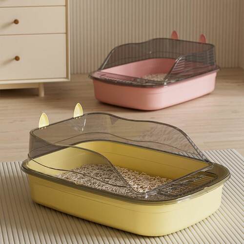 Extra-large cat litter box, semi-enclosed design to prevent