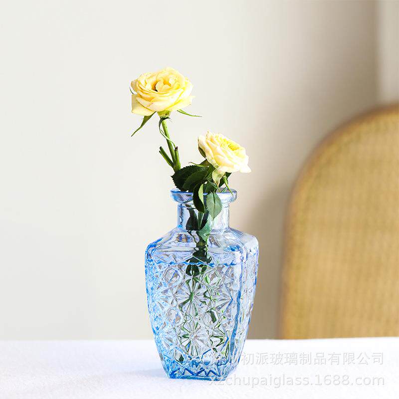 现货复古浮雕法式彩色玻璃瓶六件套居摆件装饰袖珍插花小花瓶