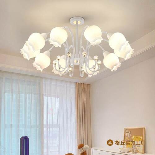 客厅吊灯水晶灯简约现代新款卧室灯具网红轻奢奶油风客厅主灯