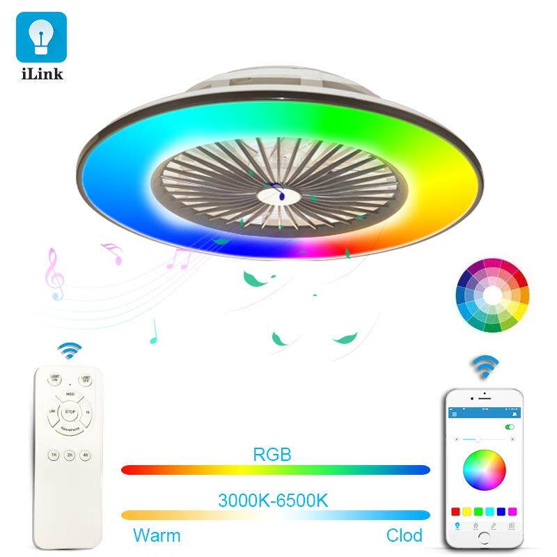 智能卧室吸顶风扇灯LED吊扇灯智能APP控制隐形儿童房彩光RGB风扇