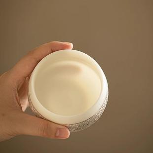 冰种羊脂玉瓷百福鎏银杯陶瓷主人杯个人专用高档功夫茶具杯品茗杯