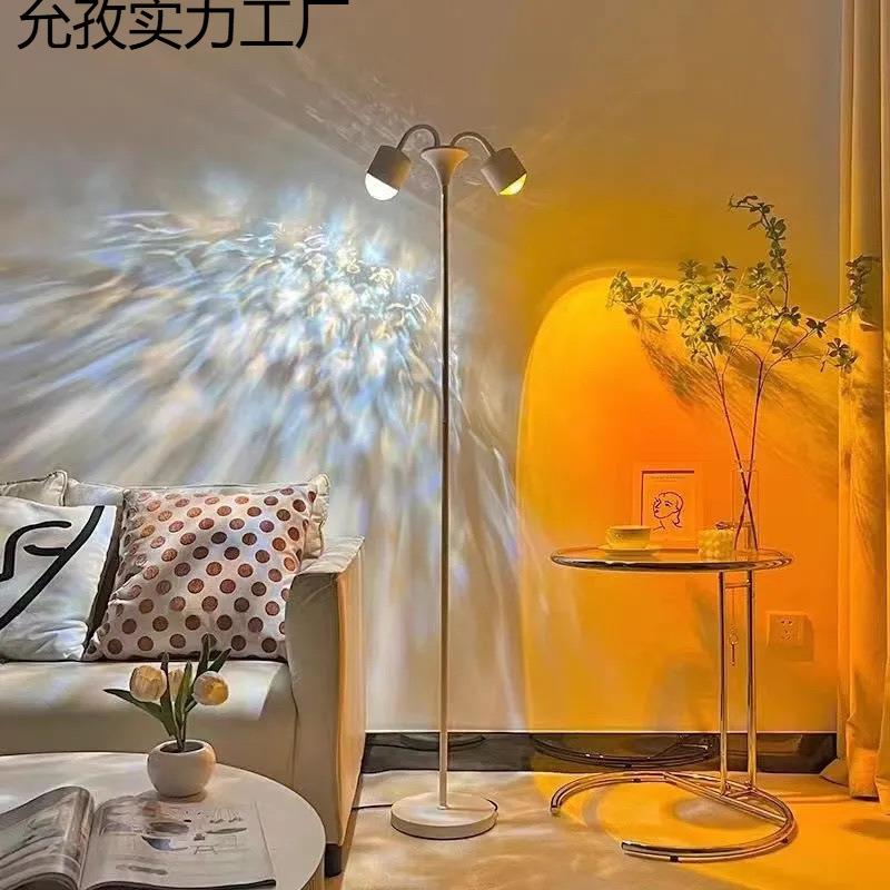 网红水波纹落地灯氛围灯直播专用背景灯双头水波纹氛围灯落日灯