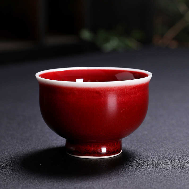 霁功夫红釉茶具单个杯主人陶瓷红茶杯手工钧窑品茗郎个性景德镇