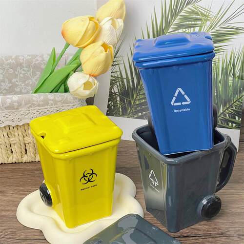 单品--创意造型杯新奇特陶瓷垃圾桶杯回收桶杯日用杯子搞怪礼物