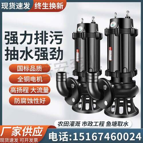 污水泵380v潜水泵无堵塞泥浆抽粪自耦大流量功率排污泵提升潜污泵