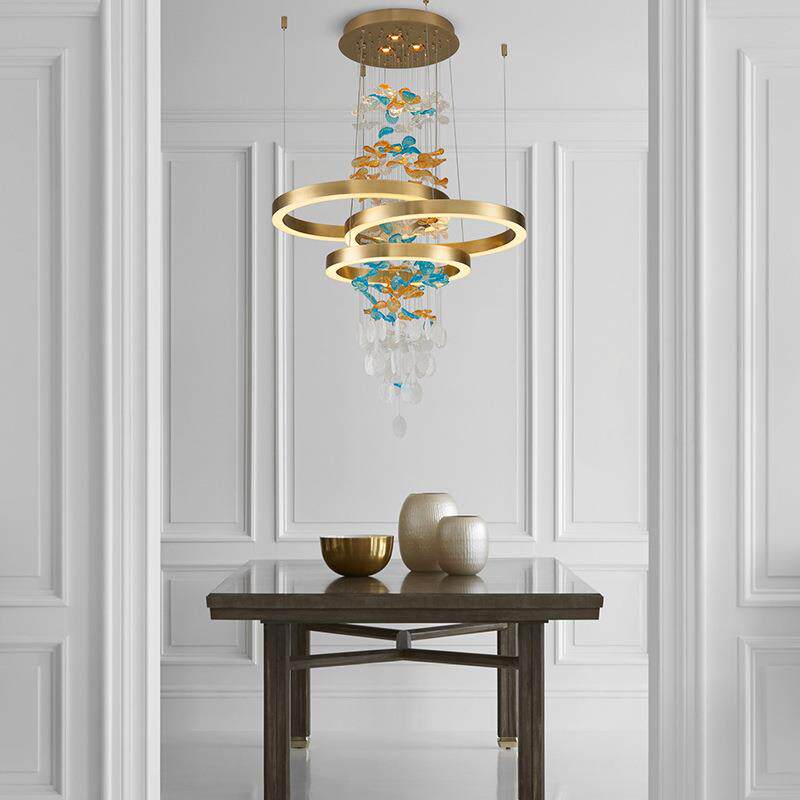 花朵水晶树枝装饰吊灯轻奢餐厅创意个性艺术客厅复式别墅楼梯灯具