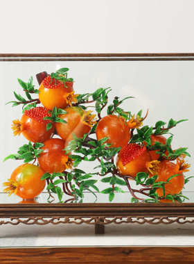 淄博琉璃摆件 创意琉璃水晶廖景客厅商用轻奢古法琉璃石榴花摆件