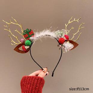 圣诞节新款头饰森系麋鹿头箍红色鹿角发箍女儿童可爱发卡成人发饰