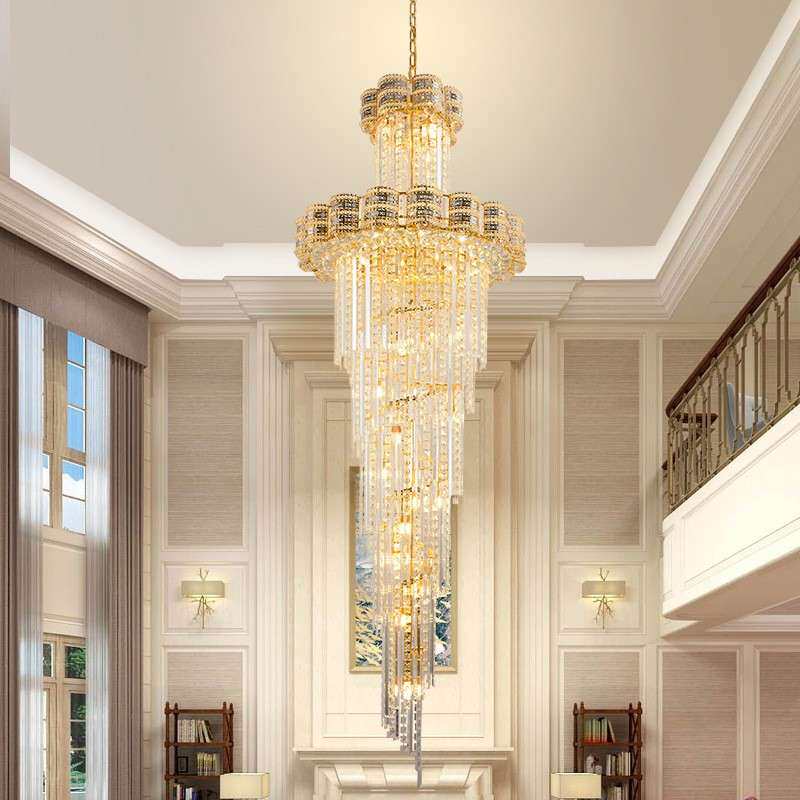 复式楼吊灯别墅中空楼大厅水晶吊灯现代简约客厅旋转楼梯灯长吊灯