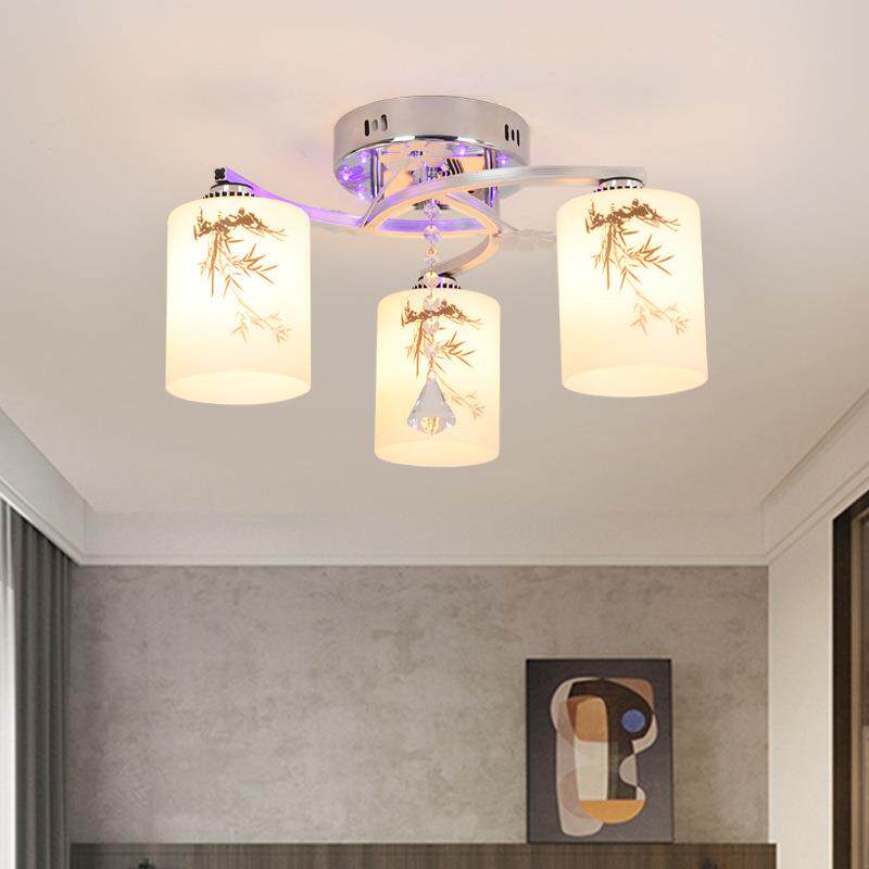 现代简约led房间灯圆形三头五头卧室灯客厅餐厅书房玻璃吊吸顶灯