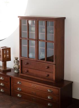 闻森家居美式覆古餐柜桌面杯子收纳茶具展示玻璃实木中古收纳柜