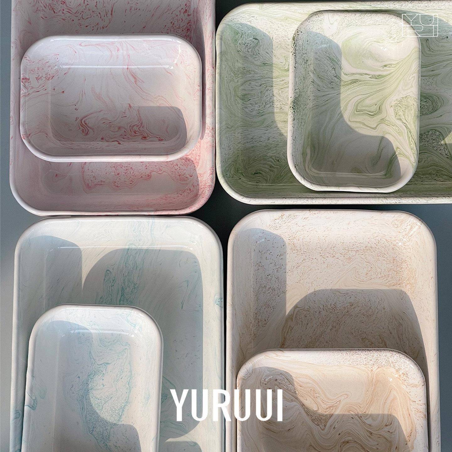 [YURUUI设计师]韩国Eding大理石晕染花纹搪瓷烤盘备餐盘料理盘