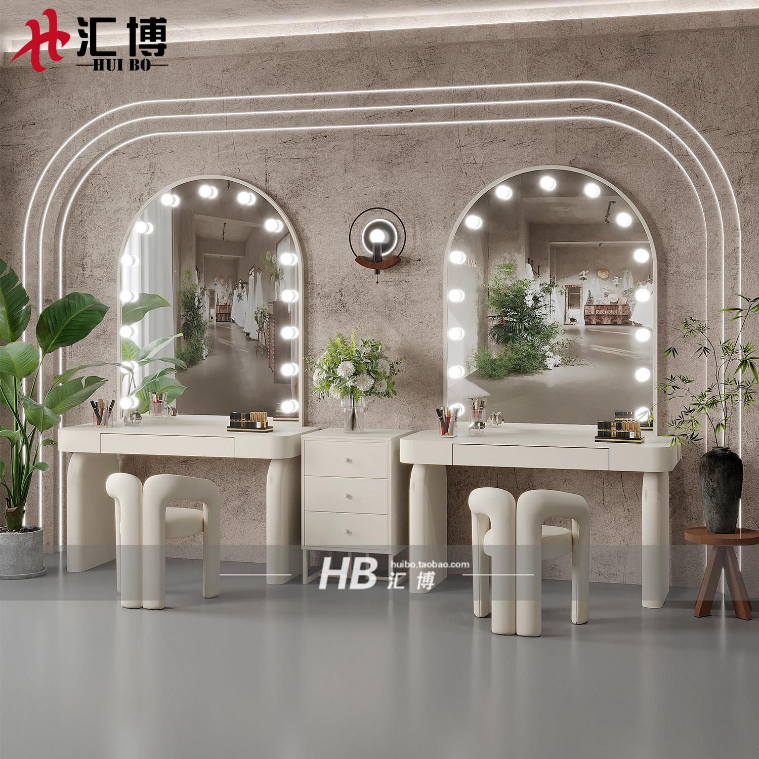 影楼婚纱店化妆台带灯美容院工作室纹绣彩妆化妆师专用梳妆台桌镜