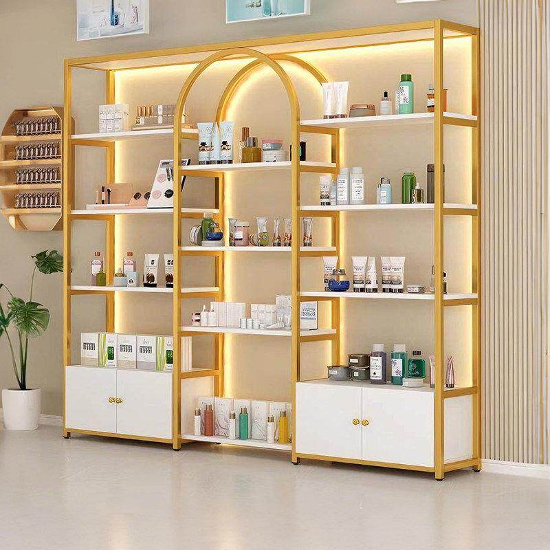 化妆品展示架多层简约带灯置物架美容院理髲店产品展示柜陈列货架