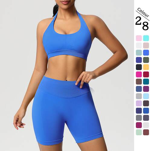 Hanging neck, high waist, tight shorts, yoga suit,
