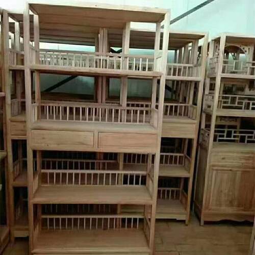 老榆木书架白茬中式简约置物架白胚白坯博古架全实木展示柜杂物架