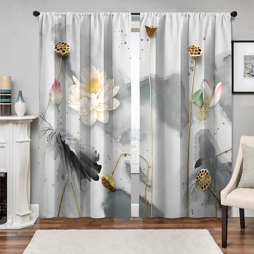 2pcs新款奢华背景图案跨境厂家供货客厅卧室数码印花高精密窗帘