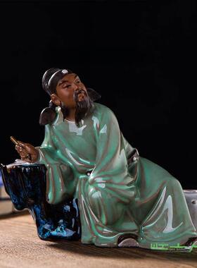 中式古典家居电视柜书房盆景搭配摆件 石湾陶瓷古典人物 诗仙李白