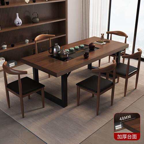 内嵌式茶桌一体式加厚台面长条大板桌办公喝茶泡茶边几桌椅组新品