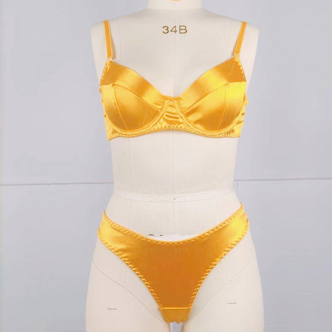 Satin bra underwear set panty underwire luxury and with two