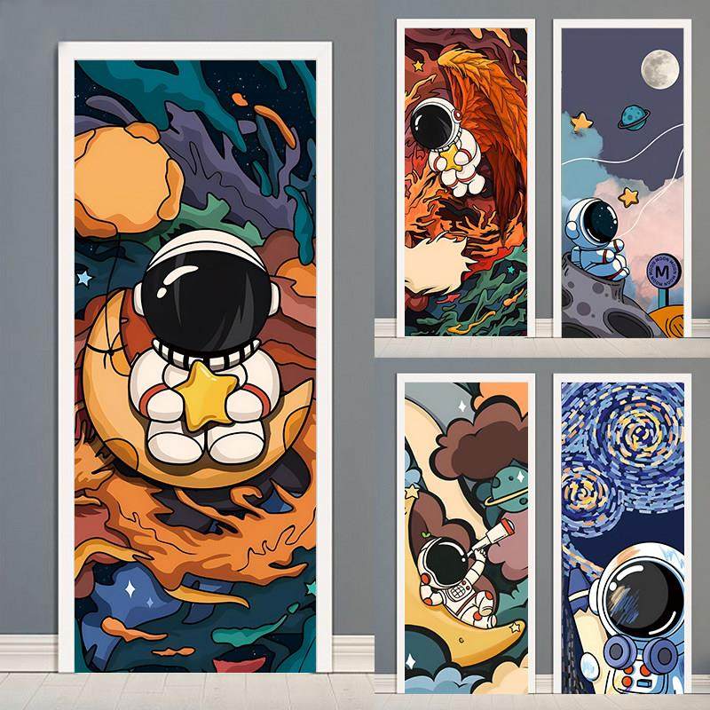 简约太空宇航员卡通星球儿童卧室衣柜翻新装饰门贴纸整张自粘防水,个性定制/设计服务/DIY,写真/海报印制,淘宝优惠券,粉丝福利购,淘宝优惠卷