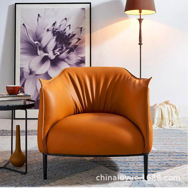北欧简约单人沙发椅公寓家用小户型休闲沙发椅皮质洽谈椅休闲椅