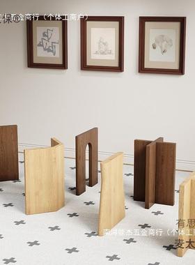 中古风十字型桌实木桌腿V型T型木松木大理石岛台餐支YQE原架脚麦