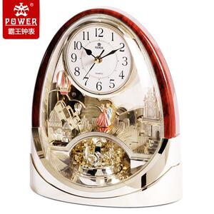 霸王POWER工艺转摆台钟时尚创意静音音乐报时座钟家居装饰石英钟