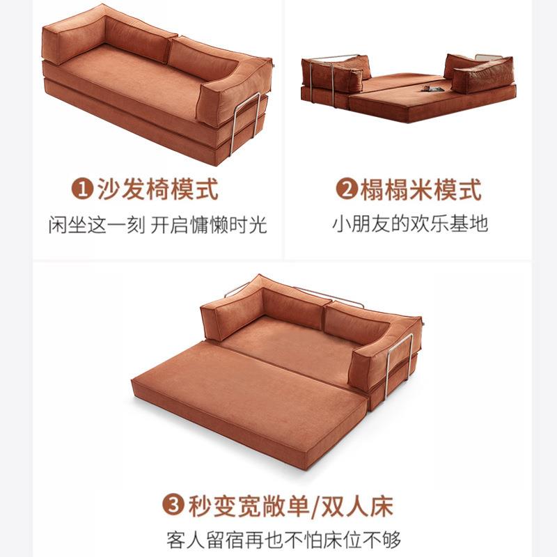 跨境压缩沙发床美拉德复古客厅卧室多功能两用灯芯绒布艺沙发家具