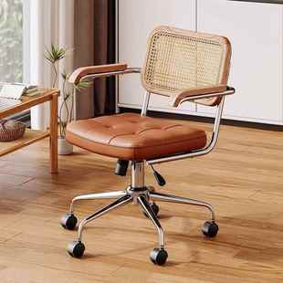 座电脑子XYI家藤用编椅复古实木办公椅书房学习书桌旋转椅靠背椅