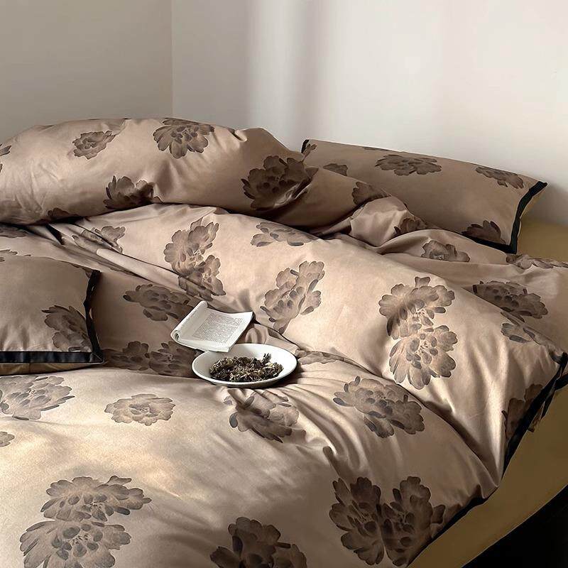 法式风全棉磨毛四件套简约复古柔软亲肤被套床单1.8m纯棉床上用品