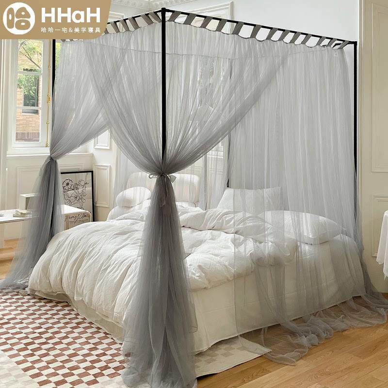 2025新款高级感宫廷蚊帐三开门家用卧室仙女风1.8m床上纹帐沙白色