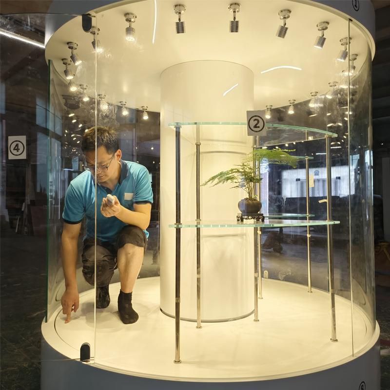 形艺术旋转按客户需展台圆文物玻璃展柜品电动旋转展示透明转盘展
