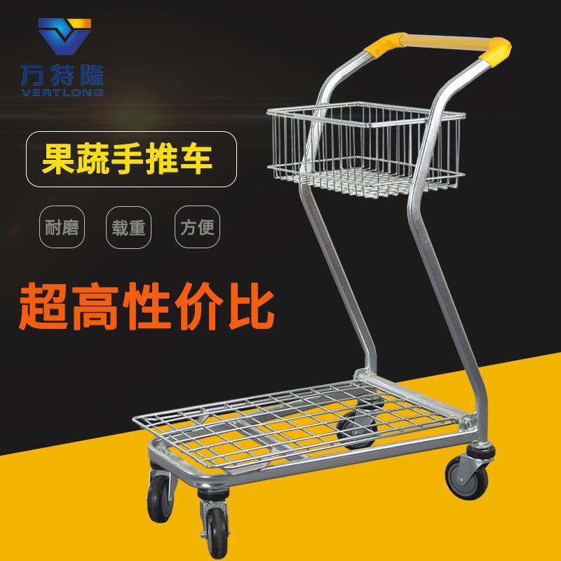 水果店超市商场购物车双层理货车镀锌手推车ktv手推车果蔬购物车