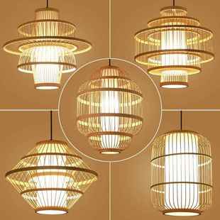 竹藤台竹条艺吧LJ7721吊灯客厅酒店餐饮民阳台竹子灯藤日式 灯宿笼