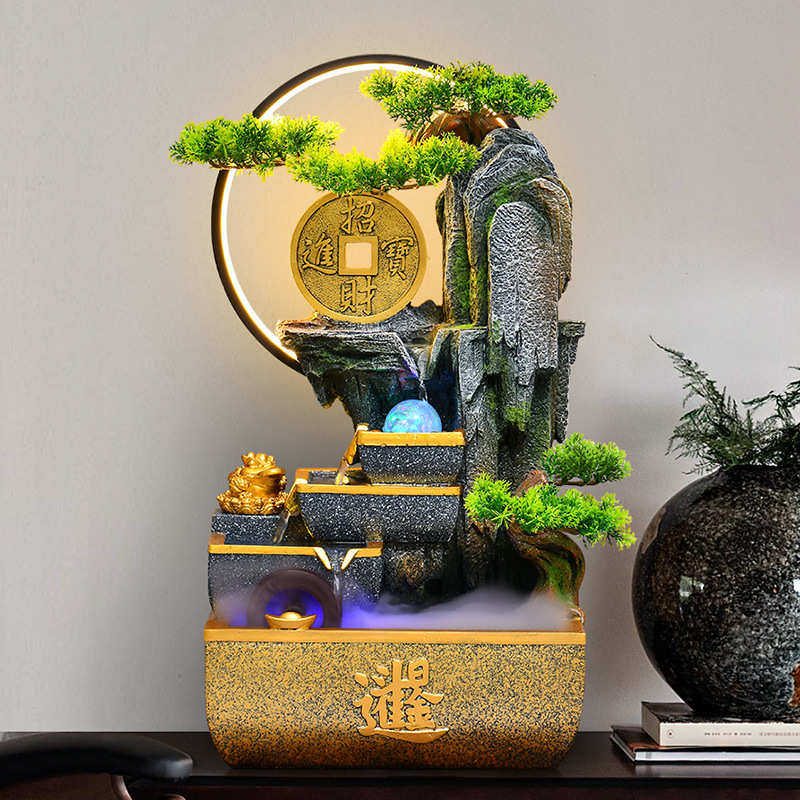 新中式流水生财摆件客厅鱼缸办公室高山循环流水景装饰假山摆件,家居饰品,流水摆件,淘宝优惠券,粉丝福利购,淘宝优惠卷