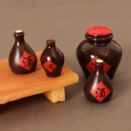 1Set 1:12 Dollhouse Miniature Wine Jar Retro Chinese Wine