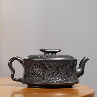 宜兴原毫矿石黄紫砂壶大容量00茶升 金堂周5盘壶满身刻绘茶具8888