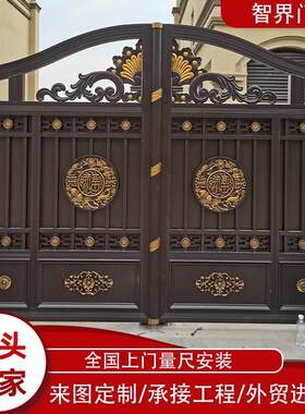 欧式铝合金庭院大门 别墅花园门自建房门楼铝艺院子门电动对开门