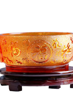 琉璃聚宝盆玄关钥匙收纳碗五福摆件客厅家居饰品脱蜡烧制工艺品