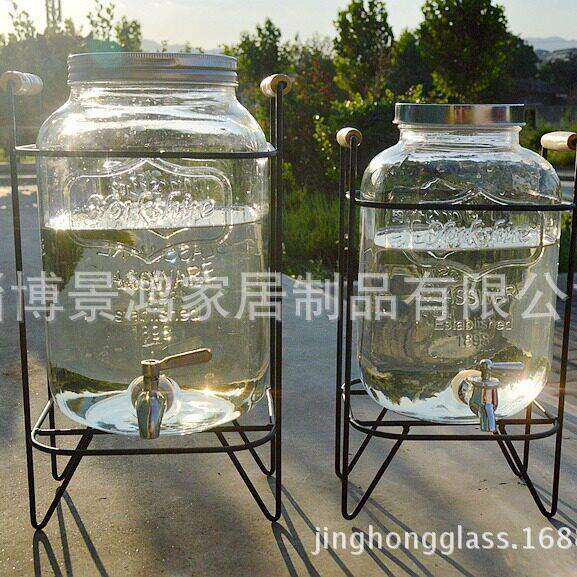 8升加厚玻璃果汁带龙头泡酒果汁鼎饮料带铁架304不锈钢盖
