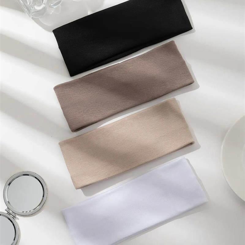 4Pcs/Set Fashion Wide Solid Color HairBands Soft Elastic Hea - 实物图