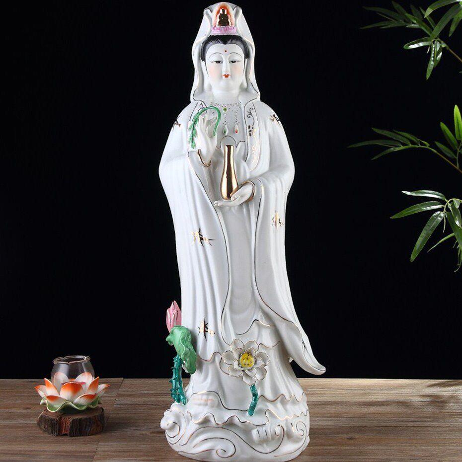 陶瓷南海观音菩萨站观音观世音菩萨佛像雕塑陶瓷摆件保平安
